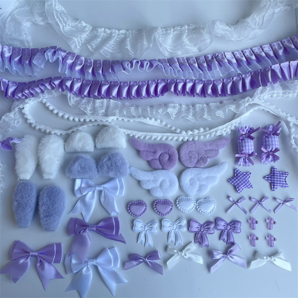 34 stuks lint kantversiering handgemaakte materiaalset engelenvleugel accessoires strik ster DIY kledingaccessoires pijnzak decoratie: Paars