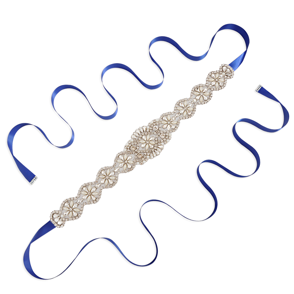 TRiXY S161-G Goldene Braut Gürtel für Frauen Strass Gürtel Braut Gürtel Hochzeit Schärpe Gürtel Gold Strass Applikationen: königlich Blau