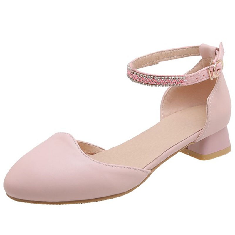 ASILETO Woman Concise Summer Flats Sandals Pointed Toe 2.5cm Hoof Heels Ankle Buckle Large size 32-43 White Date T1145: Pink / 38