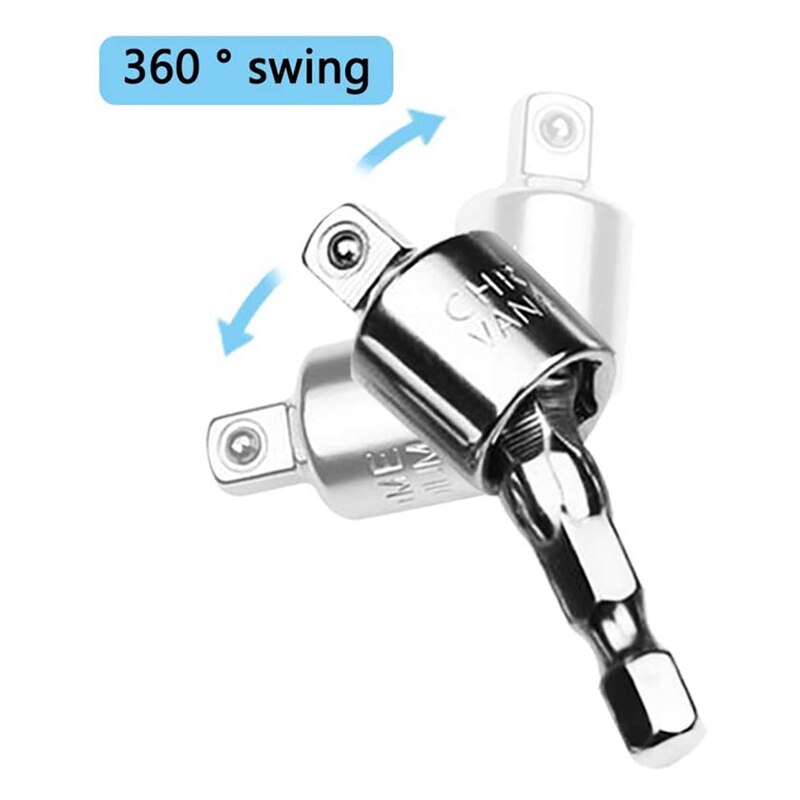 6 Pcs 360° Drill Socket Connecting Rod Socket Bit Adapter 1/4Inch 3/8Inch 1/2Inch Impact Driver Hexagon Shank Bit Set