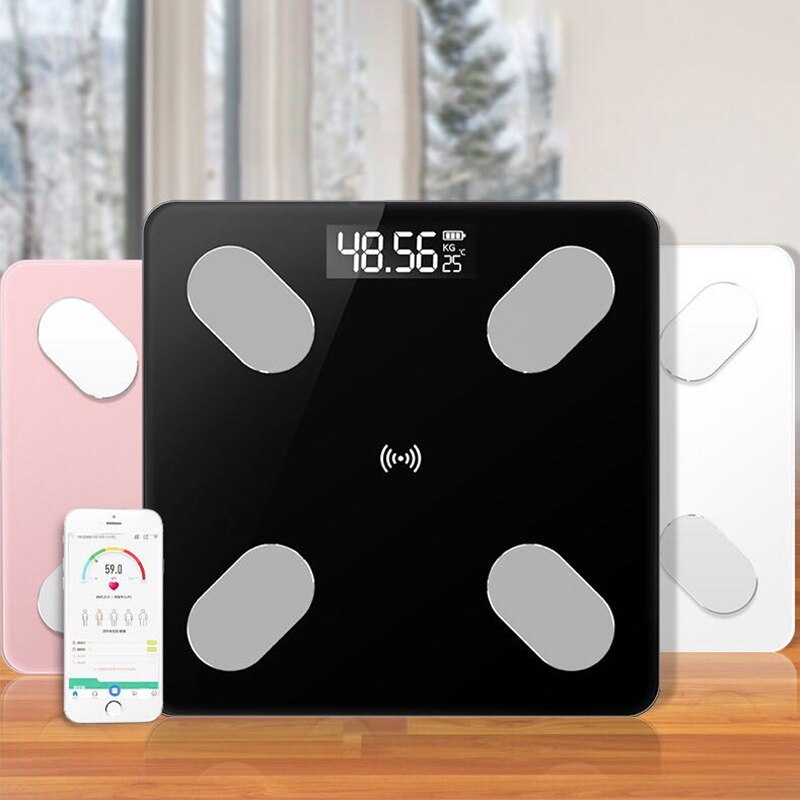 Digital Body Weight Bathroom Scale Floor With Step-On Technology Bluetooth Smart Body Fat 3 Color Measuring Tools Scales: Black Use Charging