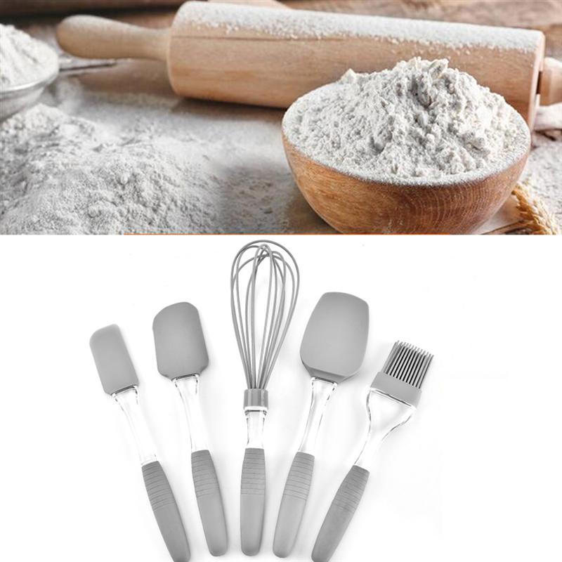 5Pcs In 1 Set Cooking Supplies Cookers Set Large Scraper For Cook Chef Silicone Baking Tool Set Kitchen Supplies(Grey)