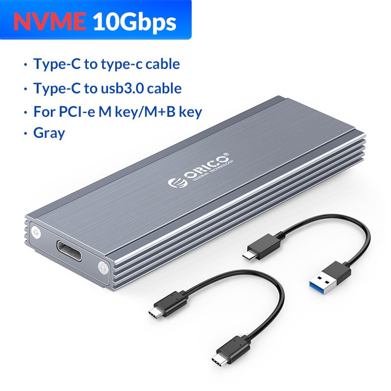 ORICO M.2 SSD Enclosure Adapter NVMe NGFF Aluminum M2 SSD Case USB3.1 Type-C Gen2 10Gbps for 2230/2242/2260/2280 SSD Up to 2TB: NVME - 10Gbps Gray