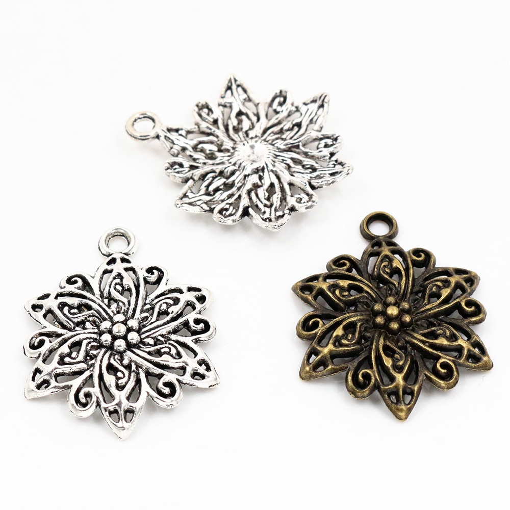 31X24 Mm 10 Pcs Oud Zilver En Brons Vergulde Bloem Stijl Handgemaakte Charms Hanger: diy Voor Armband Ketting