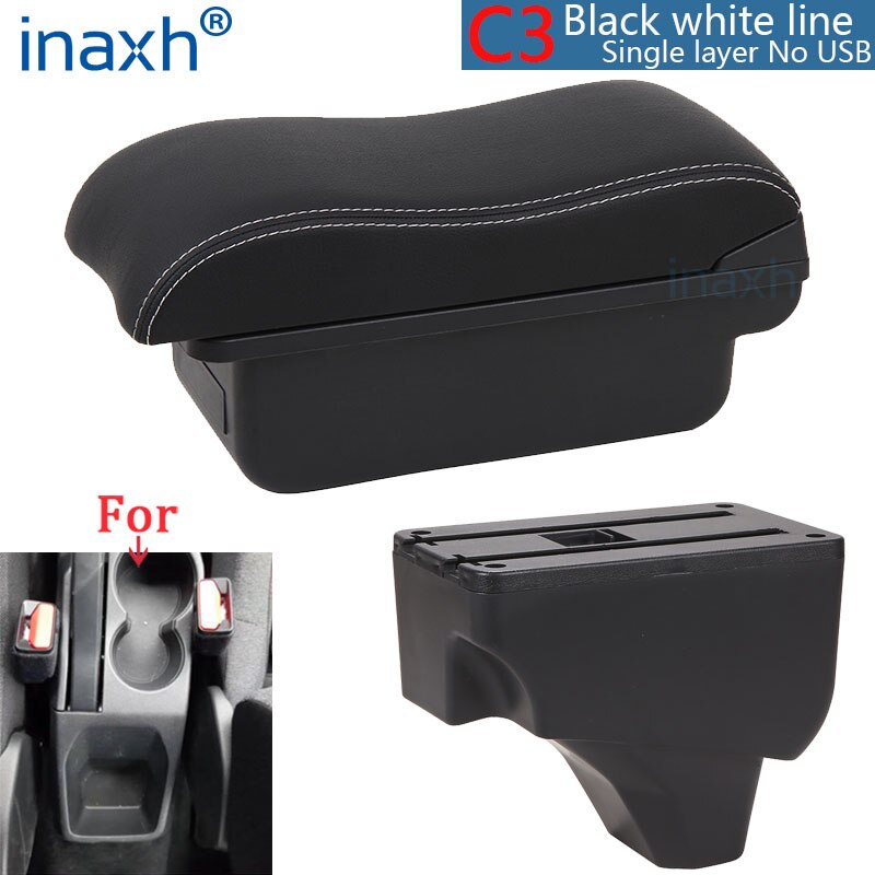 Voor Peugeot Armsteun Voor Peugeot Auto Armsteun Box Retrofit Onderdelen Interieur Opbergdoos Accessoires Usb led: C3 Black white NOUSB