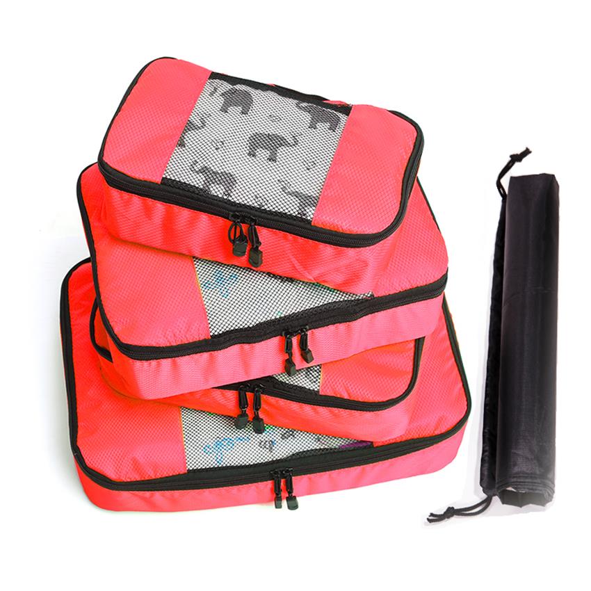 Men Women Children's Nylon Foldable Travel Bag Large Capacity Hand Luggage Waterproof Packing Cubes Travel Luggage Organizer: RED 4 Set