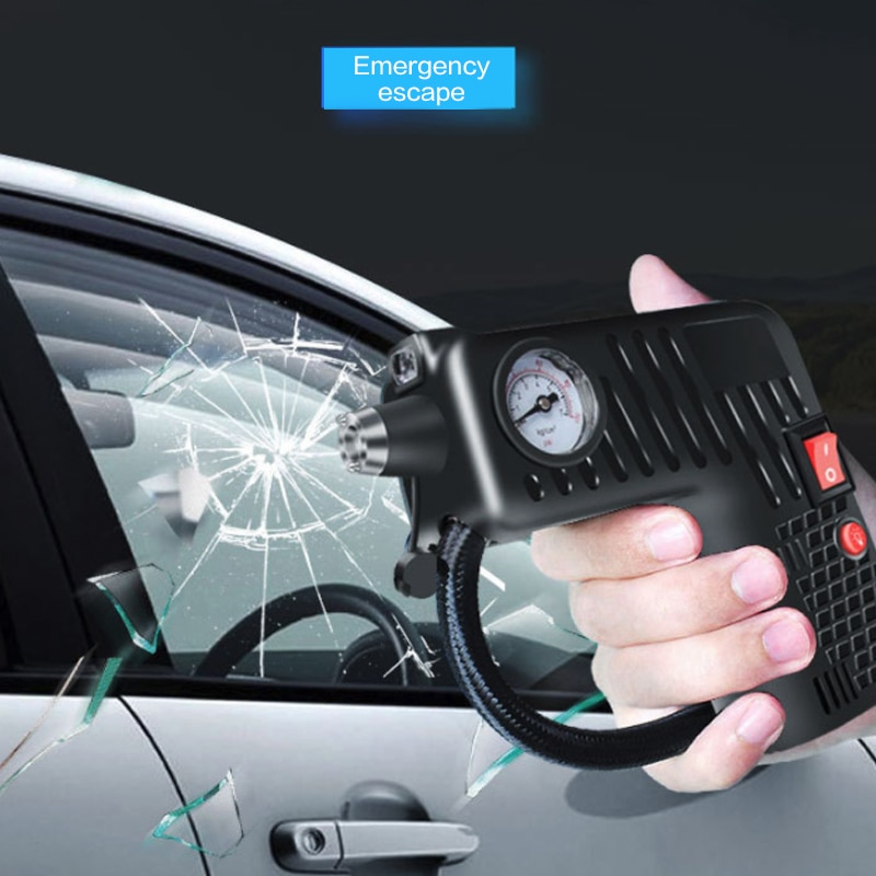 DC 12V Electric Portable Air Compressor Pump Small Tire Inflator 100 PSI Tyre Pressure Monitor 19 Cylinders for Car Motor Bike