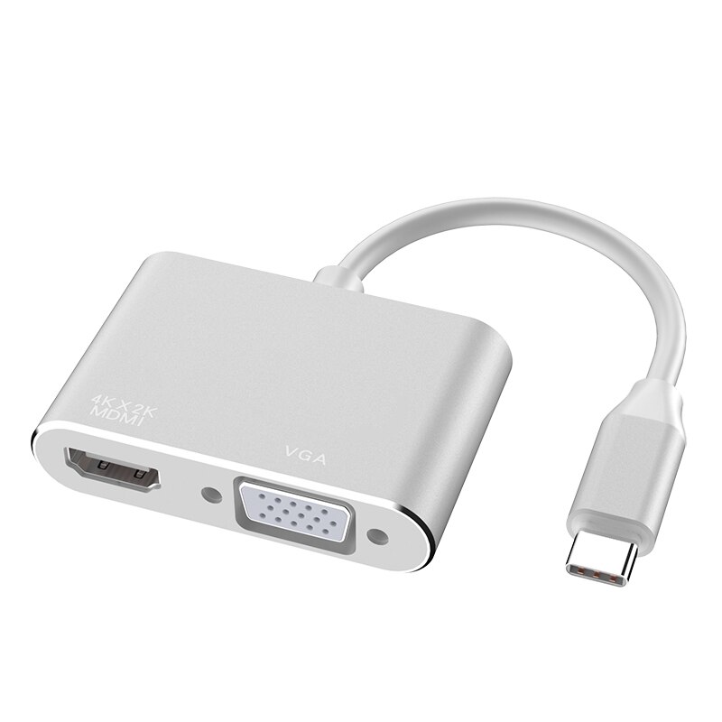 Type-c til hdmi vga 4k usb 3.0 vga adapter usb  c 3.1 type c til vga hdmi videokonvertere adapter: Sølv