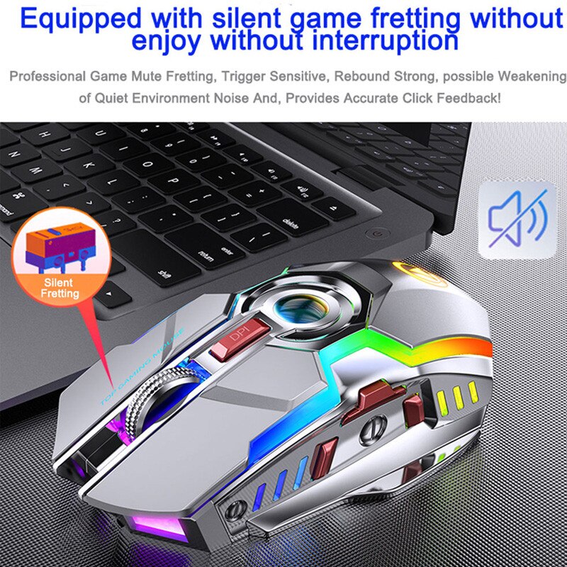 A5 Gaming Mouse ricaricabile Wireless silenzioso 1600 DPI ergonomico RGB LED retroilluminato 2.4G ricevitore USB per Computer portatile