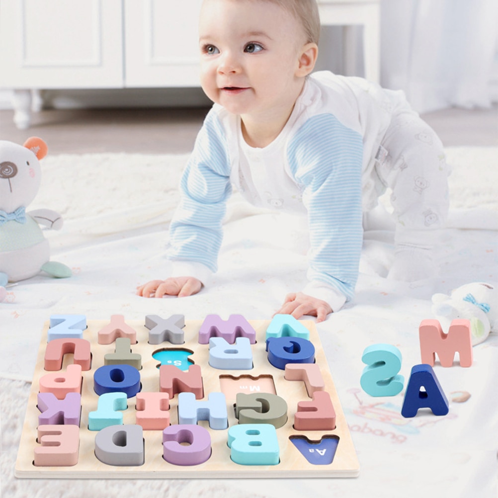 2 Pcs Baby Houten Alfabet ABC Nummer Puzzels Speelgoed Hoofdletters Letter en Nummer Leren Boord Educatief Speelgoed Voor Kinderen