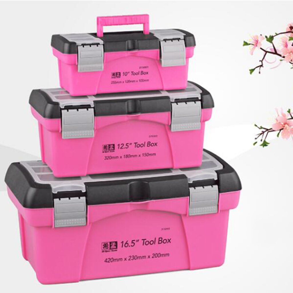 10 12.5 Inch Portable Tool Box Plastic Storage Pink Lady Women Inner Layer Toolbox for Tool Components Daily Necessities