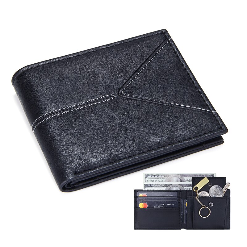 Cartera de lujo de cuero sintético para hombre, billetera masculina de cuero sintético, con tarjeteros pequeños y plegables, monedero de negocios: 8287 Black
