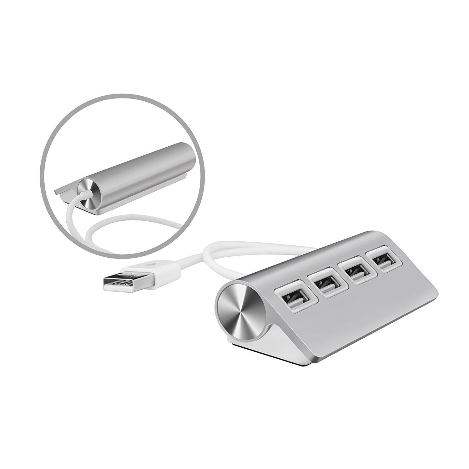 Premium 4 Poort Aluminium Netwerk Hubs met 11 inch Afgeschermde Kabel Voor iMac, MacBooks, PCs en Laptops