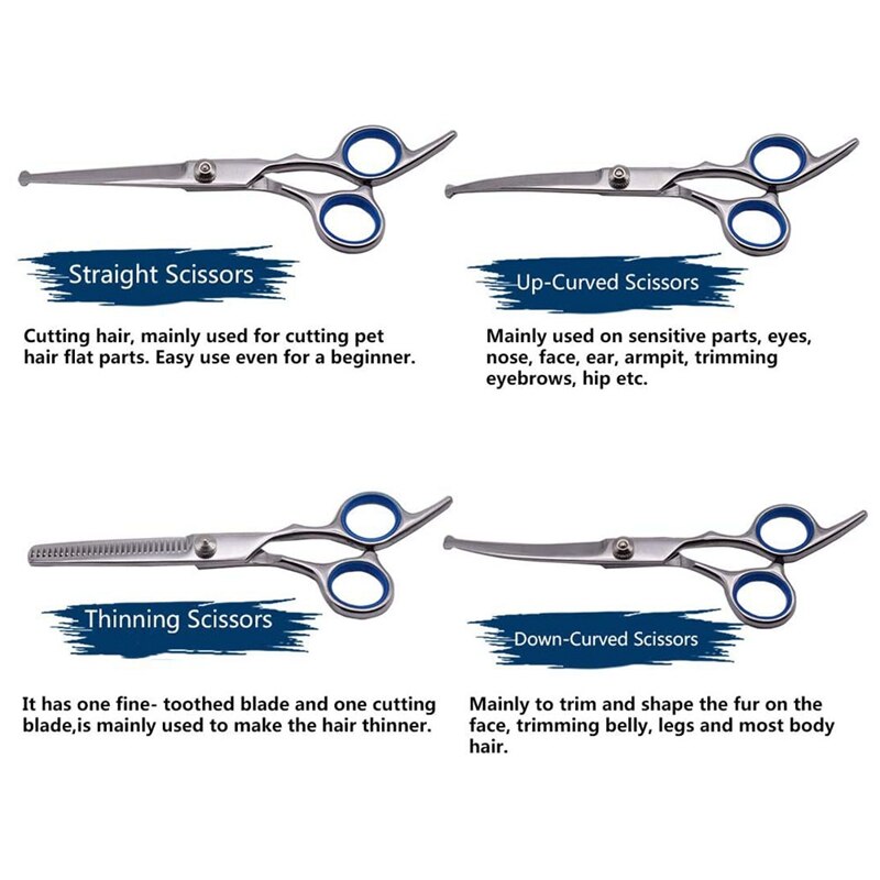 Hondentrimmer met ronde veiligheidspunten, trimset voor huisdieren, rechte schaar met kam voor honden en katten