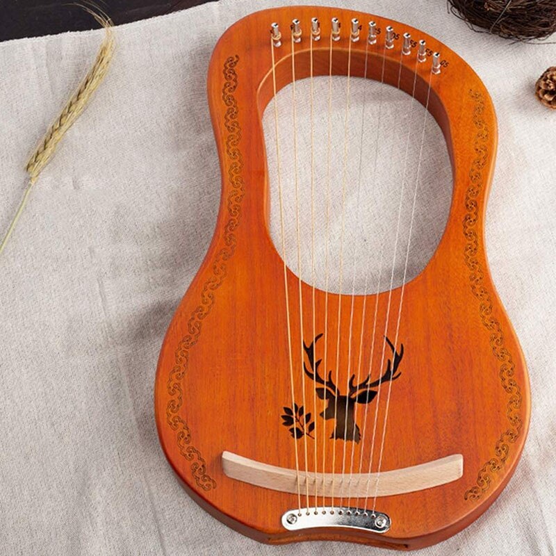Lyre Harp 10 String Harp Heptachord Mahogany Lye Harp with Engraved Tones, Tuning Wrench,for Music Lovers