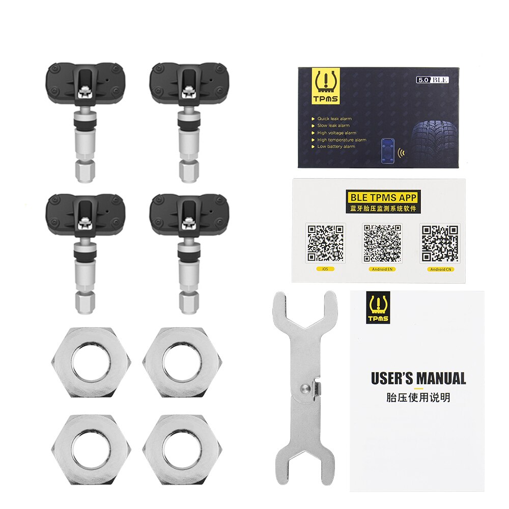 Tpms Bandenspanning Alarm Systeem Sensor Voor Motorfiets Bluetooth 5.0 Tmps Android/Ios Bandenspanningscontrolesysteem: BT5.0 Built-in