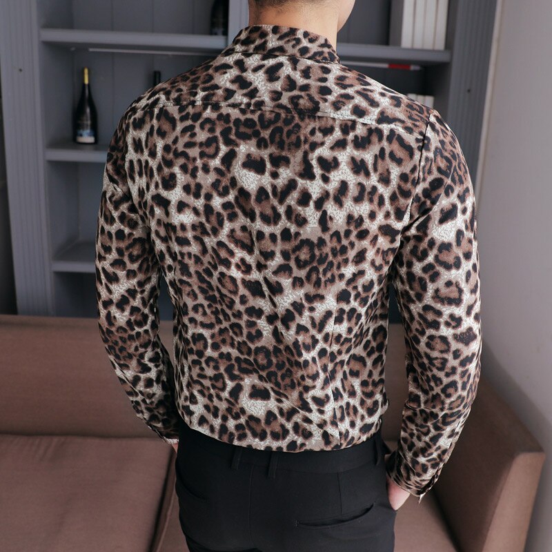 WSGYJ Brand Men's Shirt Brand Slim Fit Casual Leopard Print Social Shirts Dress Long Sleeve Plus Size Night Club Prom Tuxedo 5XL