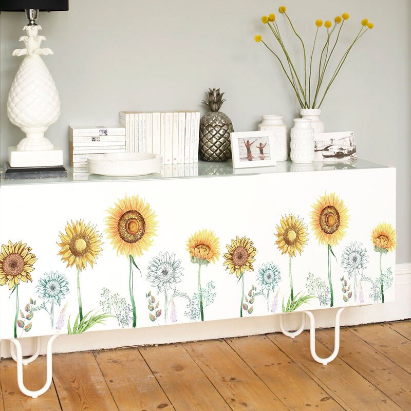 90x60cm 3D Sonnenblume Fenster Zauberstab Aufkleber Sonne Blumen Landschaft Heimat Dekor Wohnzimmer Kunst Decals entfernbar Tapete dekoration