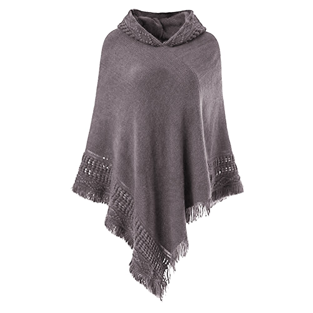Women Warm Knit Batwing Top Poncho Cape Batwing Cloak Cardigan Coat Sweater Casual Loose Irregular Hem Tassel Cloak