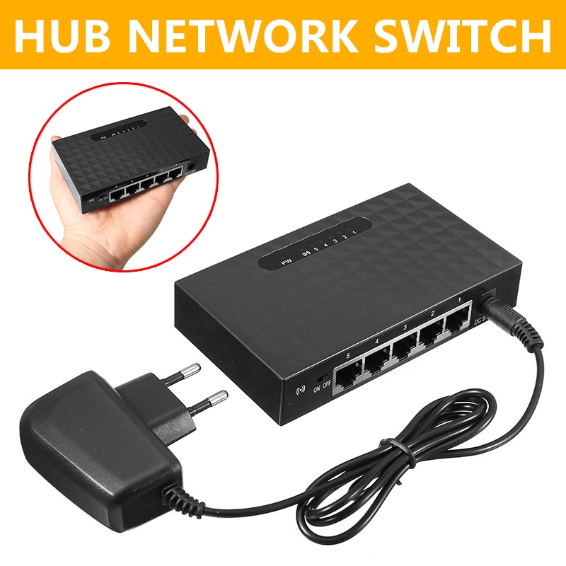 1Pc Ethernet Smart Switcher Hub Lan Network Switch W/ Power Adapter Voor Computer Internetverbinding 5 Port 10/100Mbps