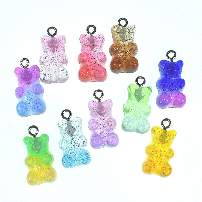 Schattige gummybeer hanger bedels voor ketting armband oorbellen sieraden doe-het-zelf bevindingen kristal kleur beren kerst 2.2 x 1.1cm