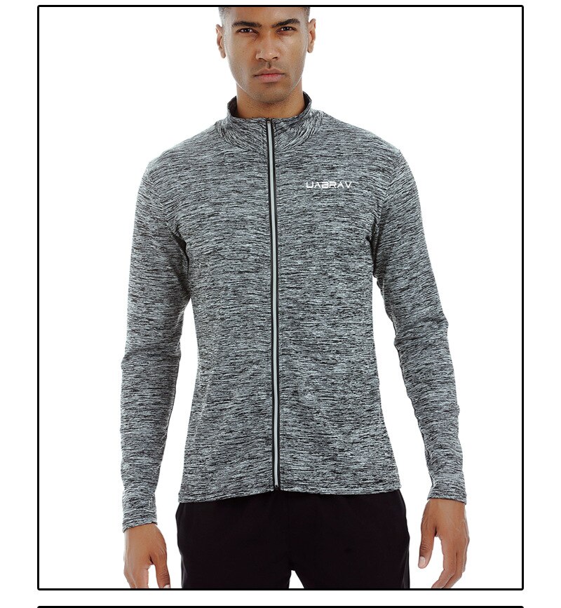 UABRAV Men's Running Jacket Quick Dry T-shirt Top Sportswear Long-Sleeve Fitness Gym Suit Reflective Front Zipper 3Colors