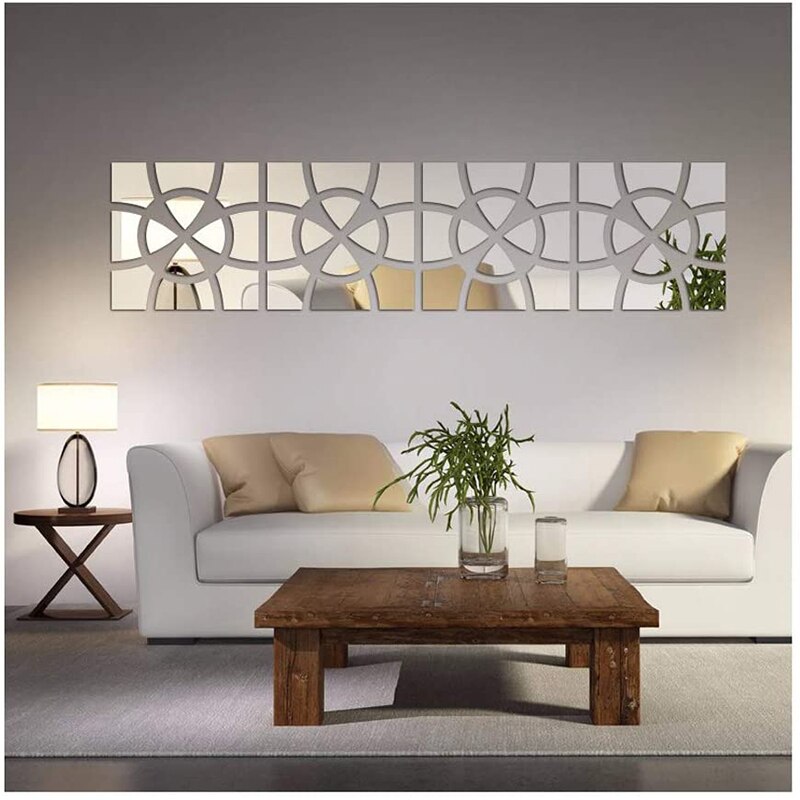 48pcs square combination wall stickers 3D stickers wall decoration retro home decoration mirror stickers DIY modern living room: Silver / 40x160cm