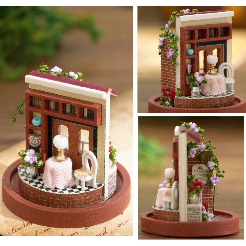 in miniatura FAI DA TE Casa di Legno Modello di Casa Delle Bambole kit con Il sacchetto di Polvere Copertura coniglietto Bambola Carino per I Bambini Regalo Di Natale Regalo Di Compleanno