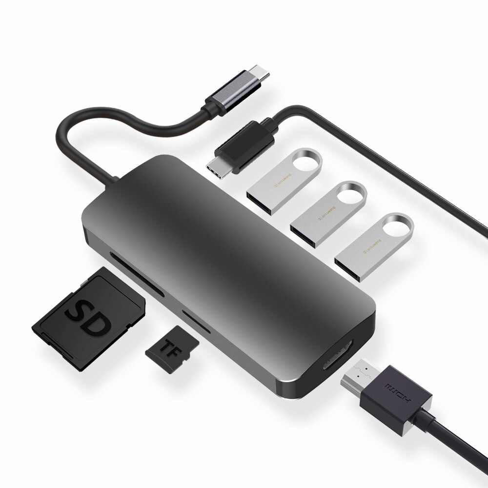 USB C Hub HDMI, 7in1 Laptop Hub mit 4K HDMI, 3 usb 3.0 Häfen, SD/TF Kartenleser, usb c Hub Adapter mit 87W PD schnelle Ladung: Ursprünglich Titel