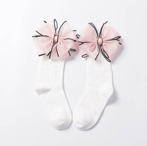 Del bambino Del Bambino Sveglio Delle Ragazze del Ginocchio Alta Calzini e Calzettoni Bow-nodo Della Principessa del Cotone Calzino per 1-10Y: WHITE / S