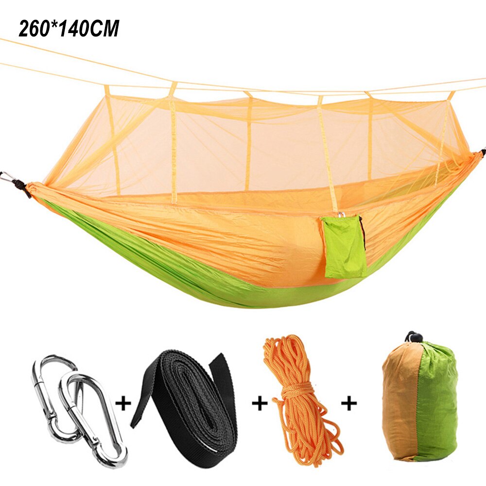 Camping Tent Hammock with Mosquito Net High Strength Fabric Hanging Bed Outdoor Hunting Sleeping Swing 1-2 Person Hammock: yellow green Hammock