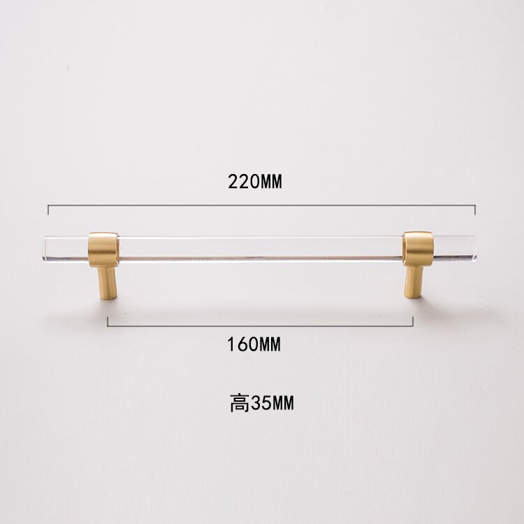 Möbler akryl guld transparent ren koppar mässing skåp bar låda garderob ljus lyx dörrhandtag: 220mm