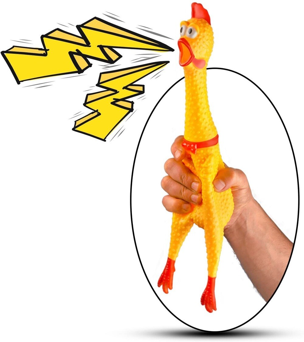 Funny Dog Gadgets Novelty Yellow Rubber Chicken Pet Dog Toy Novelty Squawking Screaming Shrilling Chicken for Cat Pet Supplies