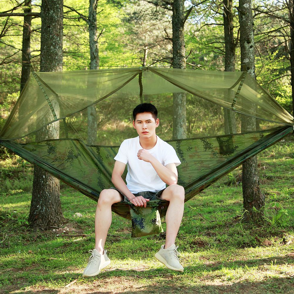 Draagbare Hoge Sterkte Parachute Stof Camping Hangmat Opknoping Bed Met Klamboe Slapen Hangmat