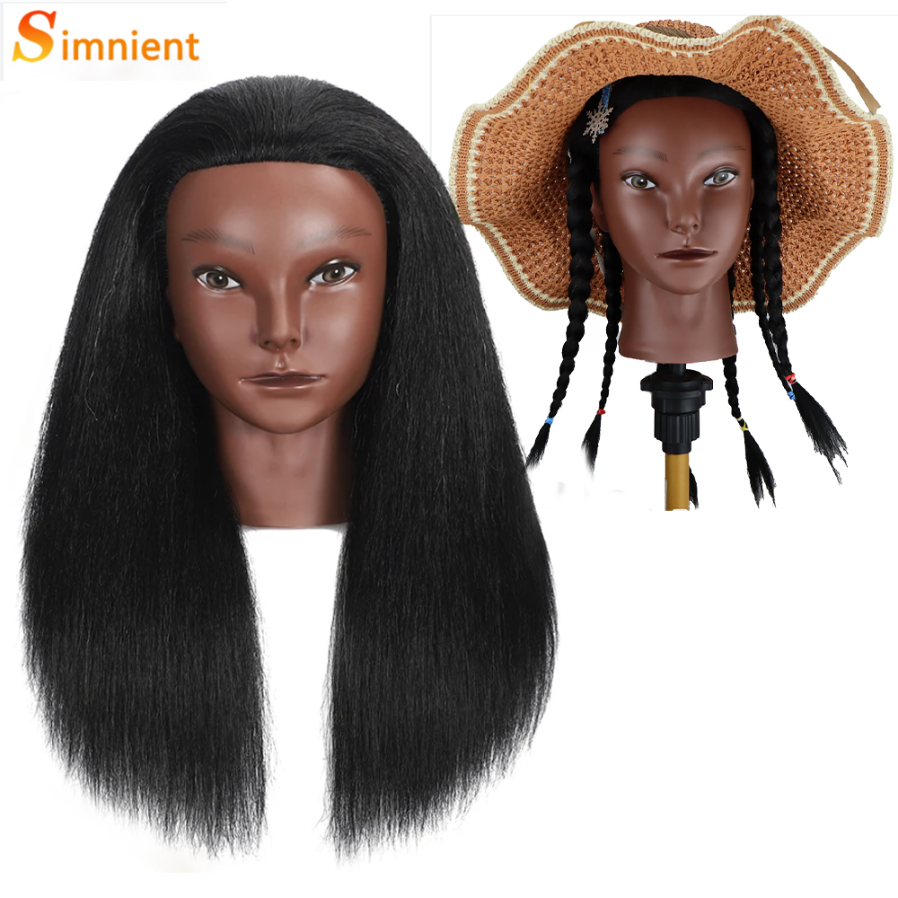 African Mannequin Head Real Hair Hairdresser Training Head With Tripod Manikin Cosmetology Doll Head For Braiding Styling
