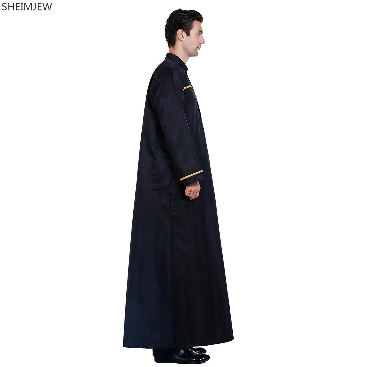 Ramadan thobe para homem muçulmano gola manga longa roupa arábia saudita islâmica poliéster robe maxi-muslim huui dubai abaya