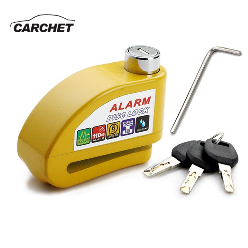 CARCHET impermeable moto rcycle alarma cerradura de bloqueo de seguridad anti-robo de bloqueo moto freno de disco de cerradura + 3 Llaves + Destornillador hexagonal
