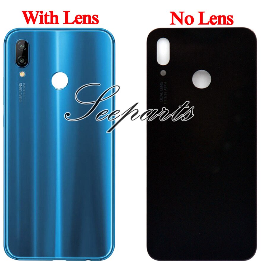 Coque arrière en verre pour Huawei Nova 3e P20 Lite, avec objectif d'appareil photo, boîtier de batterie