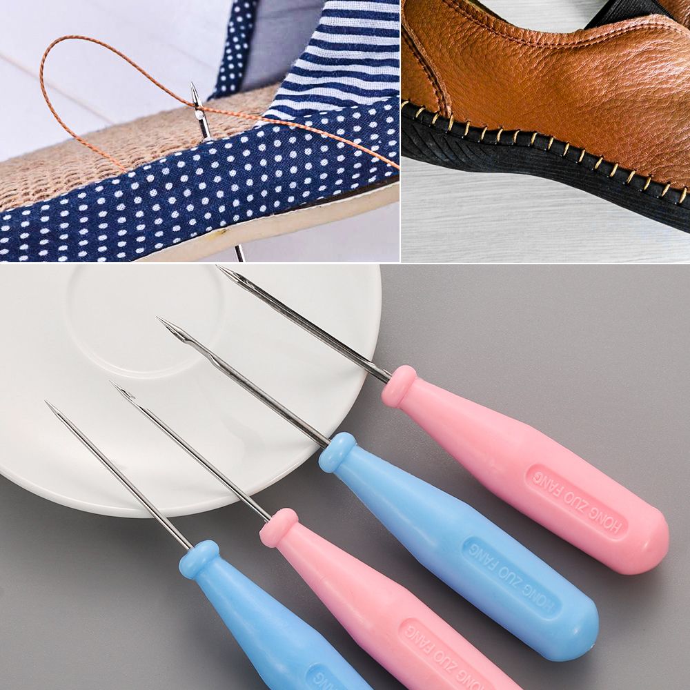 1PC Steel Stitcher Sewing Awl Shoes Bags Hole Hook DIY Handmade Leather Tool Plastic Handle Cone Needle Shoe Repair Needles