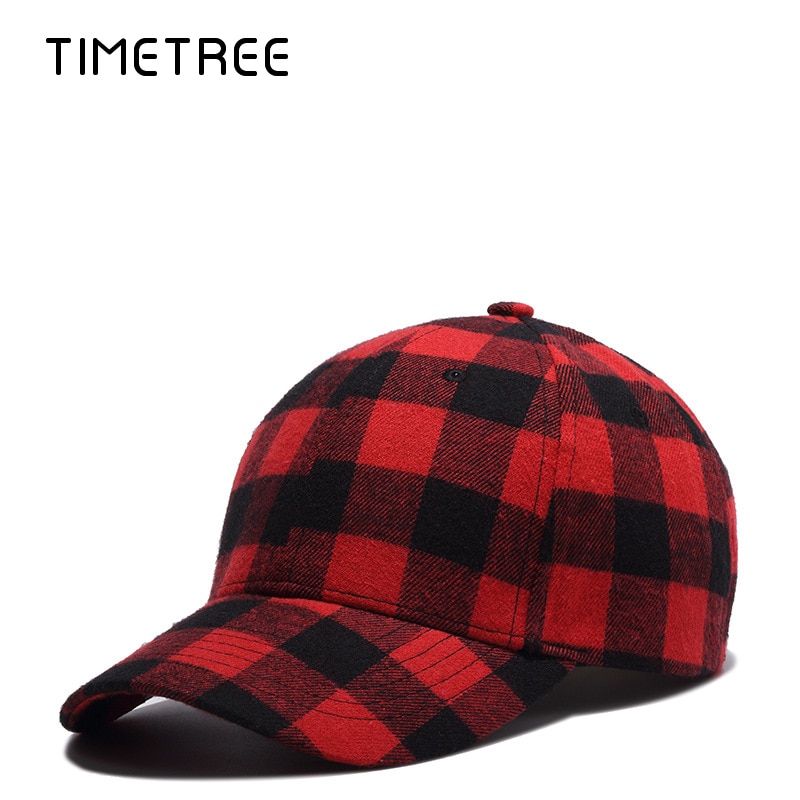 Red Plaid Men's Baseball Cap Snapback Bones Cap male Gorras Hombre Cotton Dad Hat Casquette Casual Women's baseball Cap