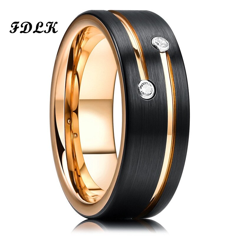 I & FDLK – bague en carbure de tungstène noir pour hommes, 8mm, plaqué or, ligne de rainure en cristal, bracelet de mariage,: 6