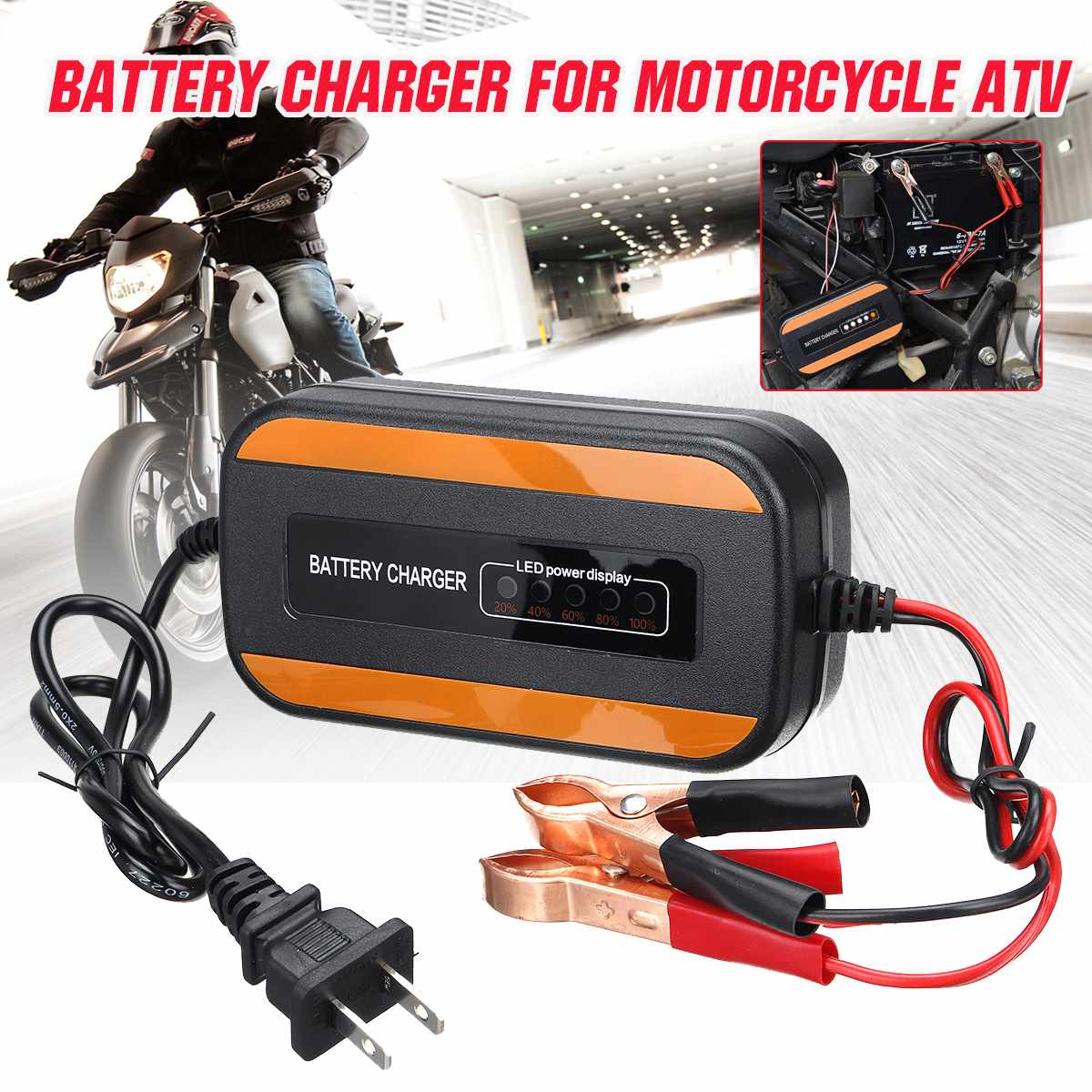 12V Car Battery Charger Maintainer AGM Charger Jump Starter Battery-chargers Digital LCD Display for Motorcycle ATV