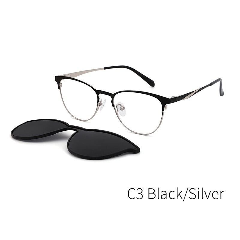 Lenspace-gafas de sol redondas polarizadas para hombre, lentes de sol masculinas con Clip magnético, TR90, graduadas ópticas, accesorios para gafas: C3 Black SIlver