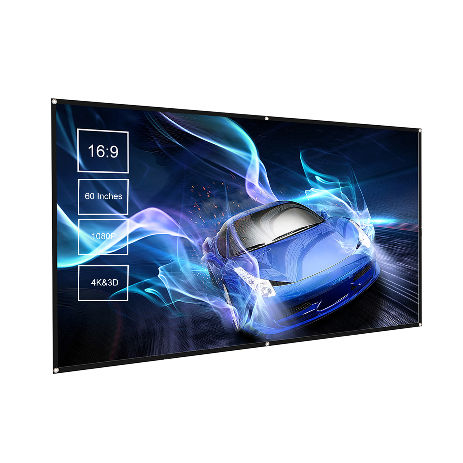 Pantalla de proyector de 60 pulgadas, pantalla panorámica 16:9, Portabl, antiarrugas, plegable, para películas en interiores y exteriores, para el hogar y la Oficina