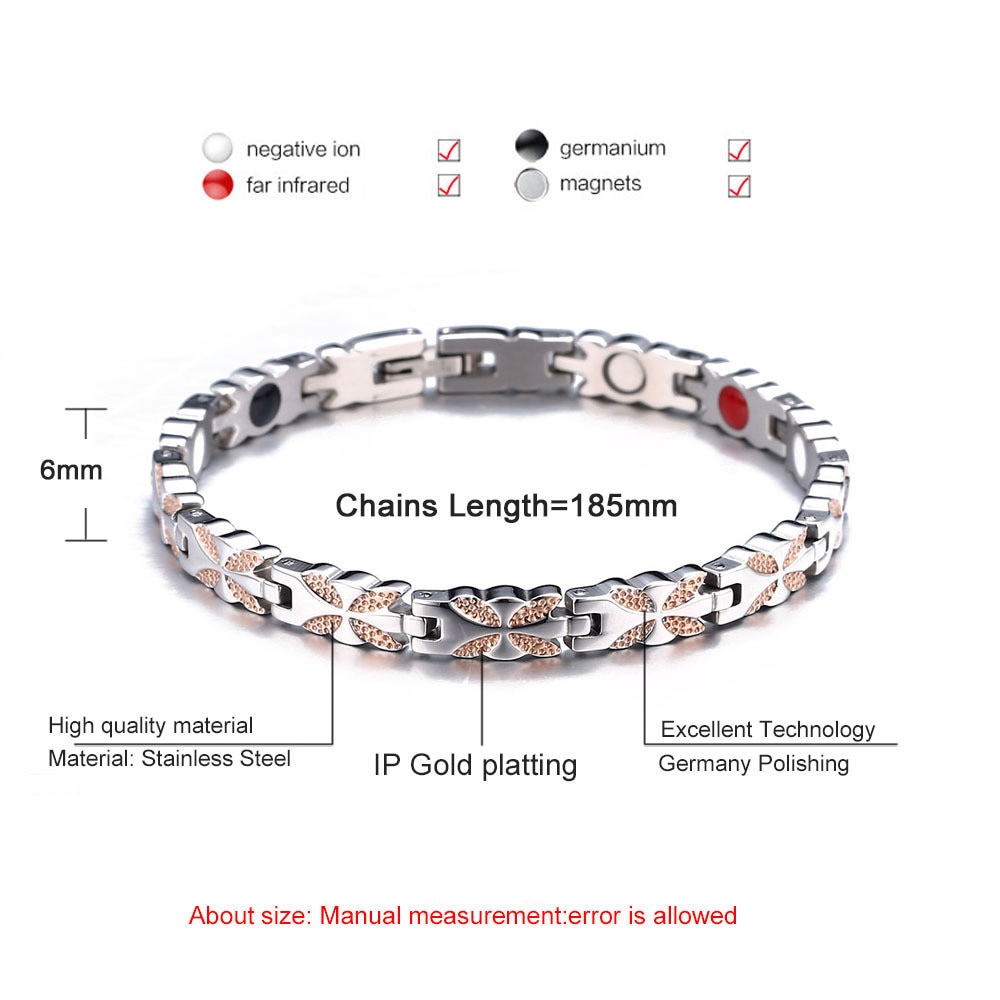 Stainless Steel Motion Health Care Bracelet For Women and Mens Rose Gold Color Grain Magnetic Bracelet Women Jewelry