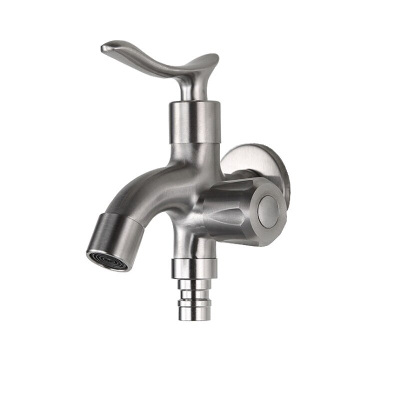 304 Stainless Steel Brushed Washing Machine Tap Wall Mount Small Tap Decorative Double Garden Faucet Double Using Bibcocks