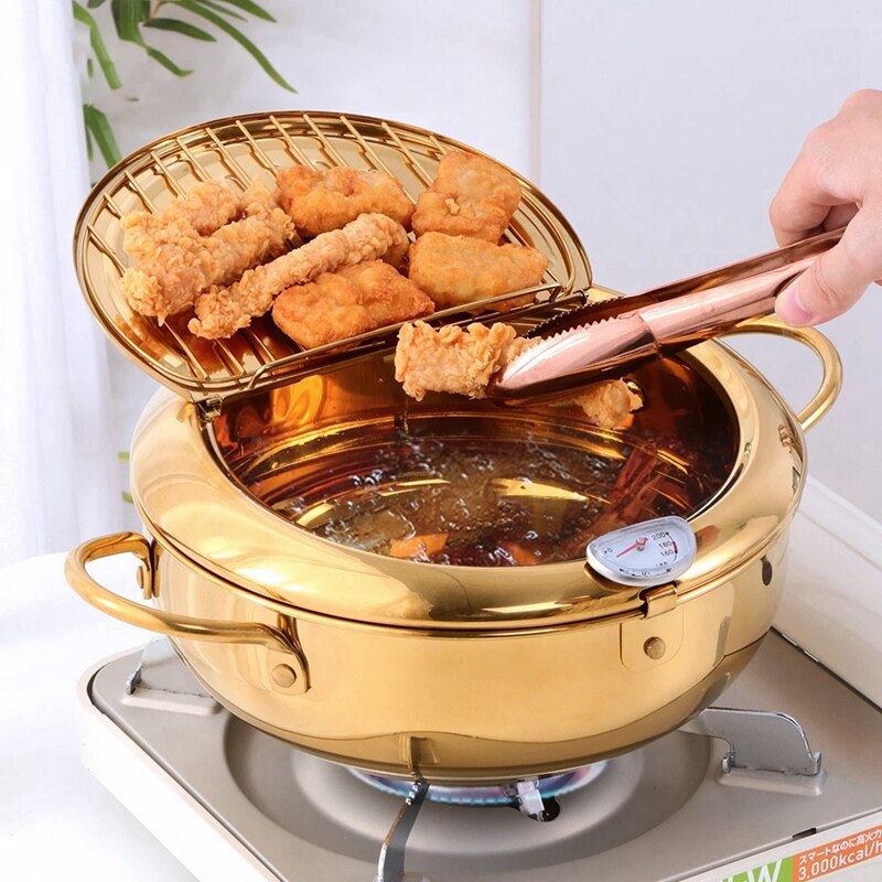 Stainless Steel Frying Pot With A Thermometer Kitchen Utensils Tempura Fryer Pan Convenient Skillet