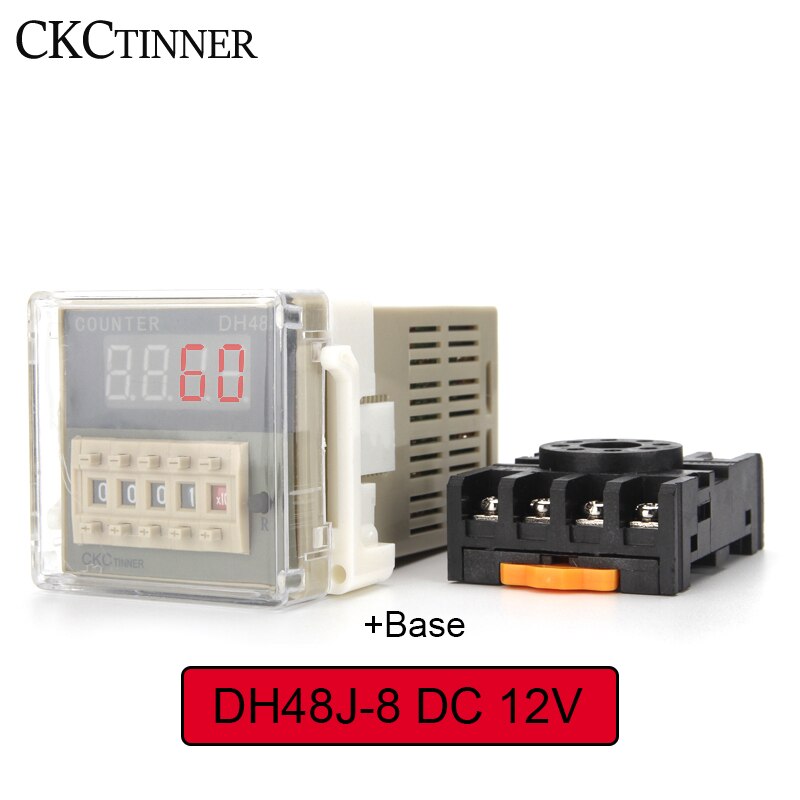 DH48J-8 Electronic preset digital counters acyclic display counters 1-999900 relay 8PIN with base DC12V/24V/36V AC110V/220V/380V: DC 12V