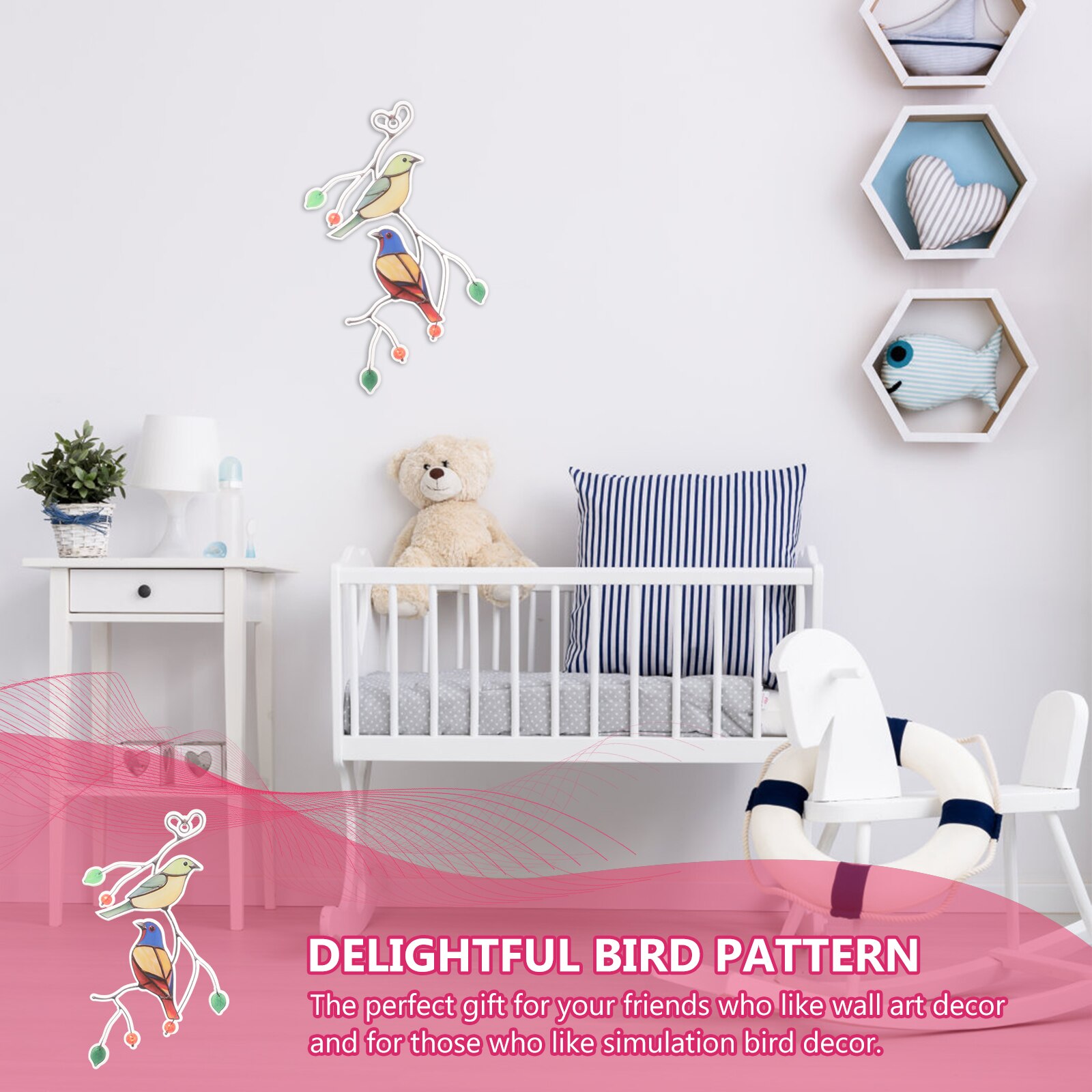 3pcs Colorful Birds On A Wire Alloy Bird Sculpture Pendant Art for Wall Window