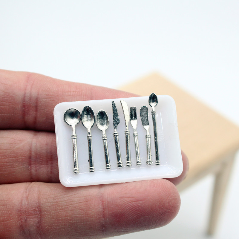 8 Stuks Lepel Schop Kookgerei Model Kok Set Vork Lepel Poppenhuis Miniatuur Poppenhuis 1:12 Keukengerei Poppenhuis Accessoires